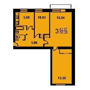 Дом 1-515-5 планировка трехкомнатной квартиры 1