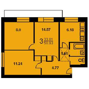 Дом 1-515-9М планировка трехкомнатной квартиры 1