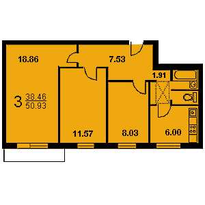 Дом 1-515-9М планировка трехкомнатной квартиры 2