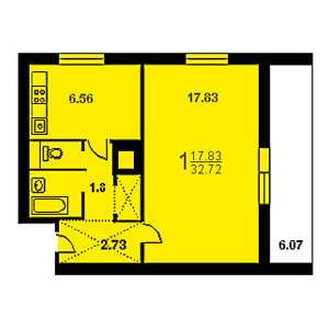 Дом 1605-12 планировка однокомнатной квартиры