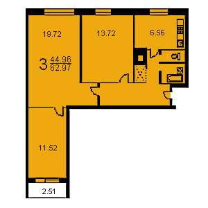 Дом 1605-12 планировка трехкомнатной квартиры