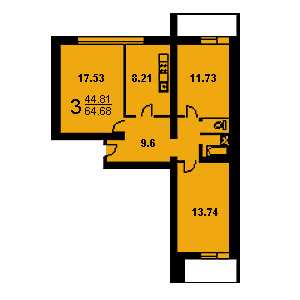 Дом И-491А планировка трехкомнатной квартиры 1