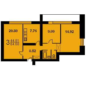 Дом И-491А планировка трехкомнатной квартиры 2
