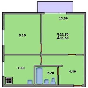 Дом II-18-9 планировка двухкомнатной квартиры 1