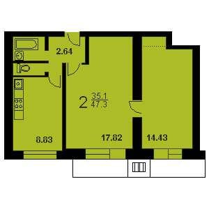 Дом II-18 планировка двухкомнатной квартиры 3