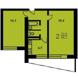 Дом II-68-2 планировка двухкомнатной квартиры 1