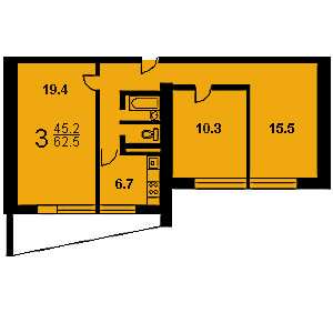Дом II-68-2 планировка трехкомнатной квартиры