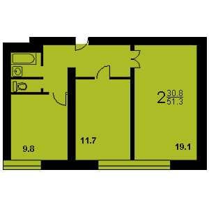 Дом II-68-3 планировка двухкомнатной квартиры 1