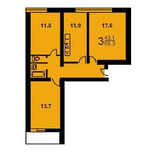 Дом II-68-3 планировка трехкомнатной квартиры 1