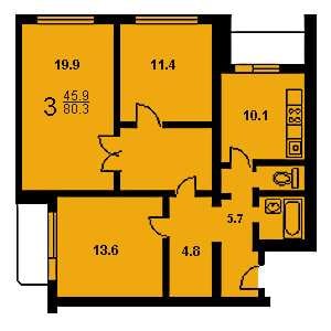 Дом КОПЭ планировка трехкомнатной квартиры 1