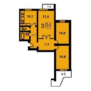 Дом П-3 планировка трехкомнатной квартиры 1