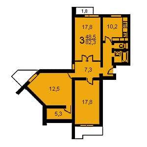 Дом П-3 планировка трехкомнатной квартиры 2