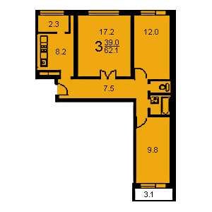 Дом П-30 планировка трехкомнатной квартиры 1