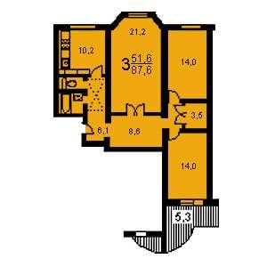 Дом П-3М планировка трехкомнатной квартиры