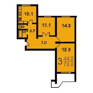 Дом П-44 планировка трехкомнатной квартиры