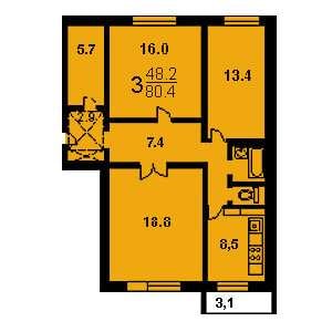 Дом П-46 планировка трехкомнатной квартиры