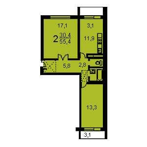 Дом П-46М планировка двухкомнатной квартиры 1