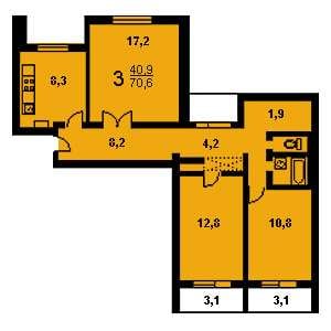 Дом П-55 планировка трехкомнатной квартиры